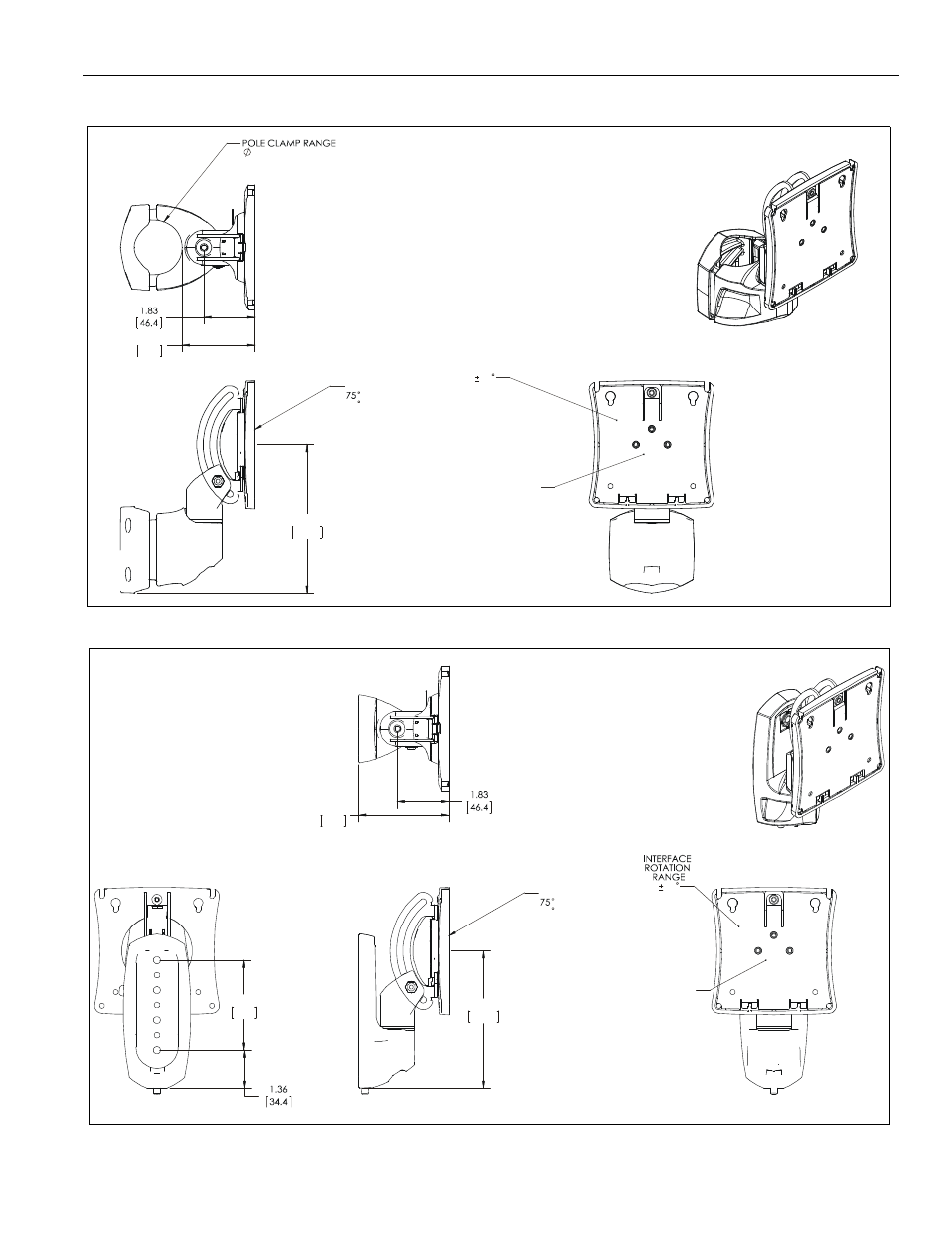 Dimensions, K0p100, K0w100 | Installation instructions k0 series 3 | CHIEF K0 Series User Manual | Page 3 / 12