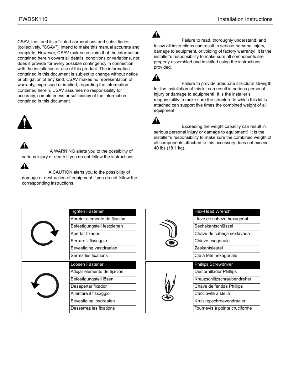 CHIEF FWDSK110 User Manual | Page 2 / 8