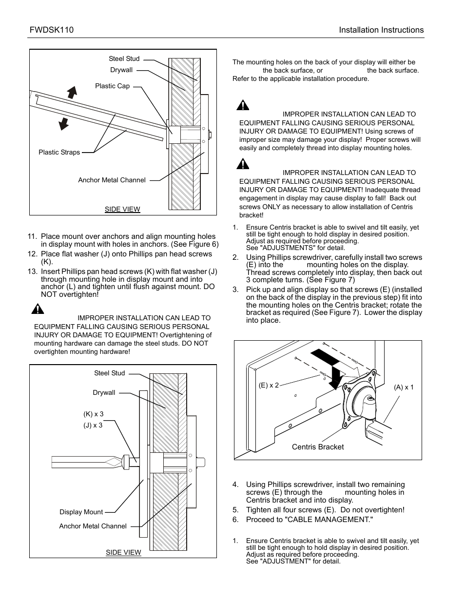 CHIEF FWDSK110 User Manual | Page 6 / 8