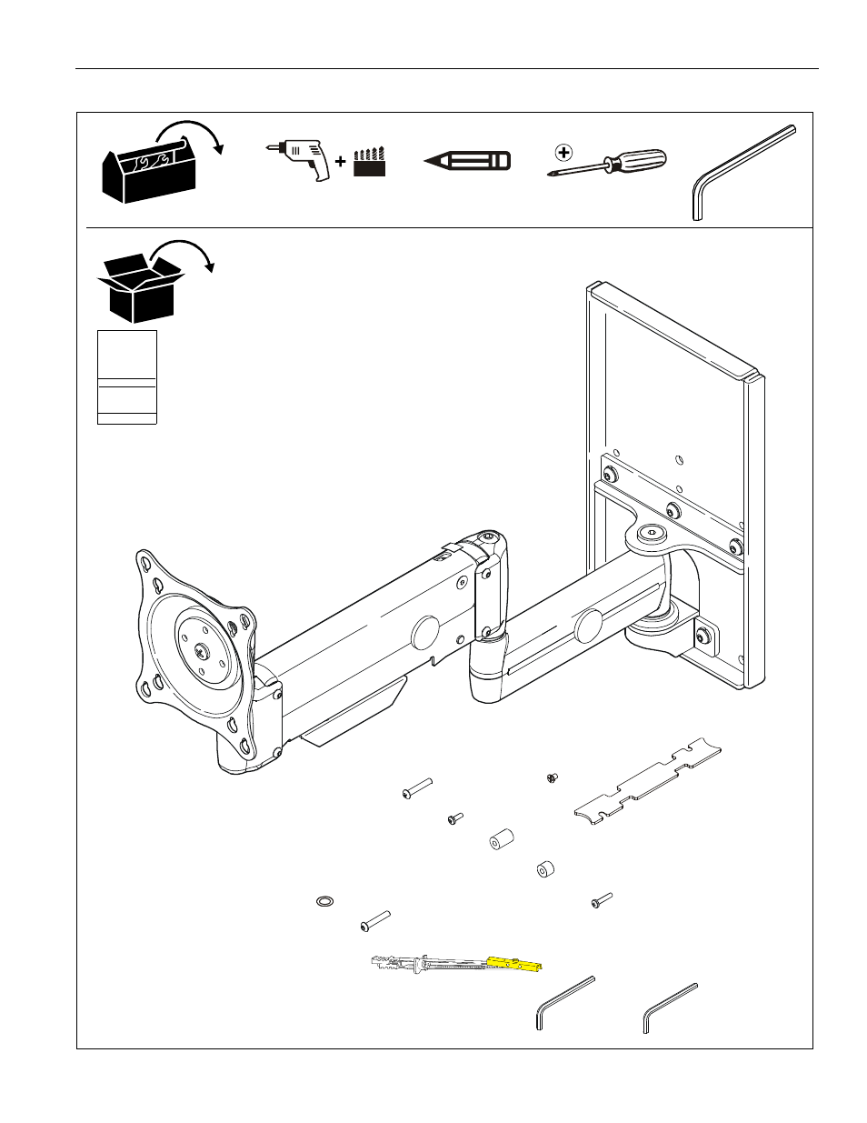 Tools required for installation and parts | CHIEF KWGSK110 User Manual | Page 3 / 12