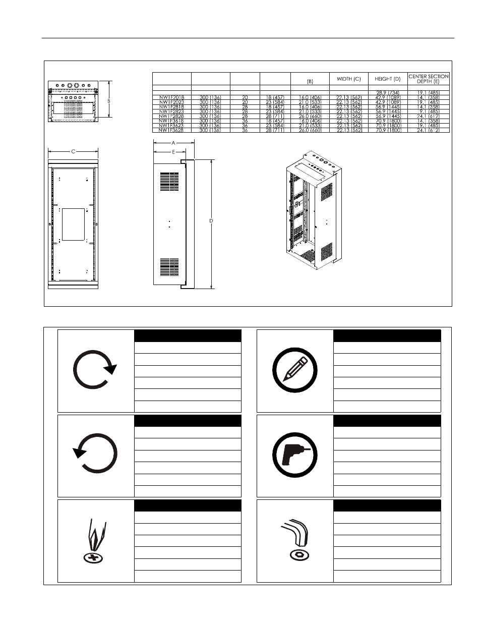 Dimensions legend, Installation instructions nw1 racks 3 | CHIEF NW1 Series User Manual | Page 3 / 8