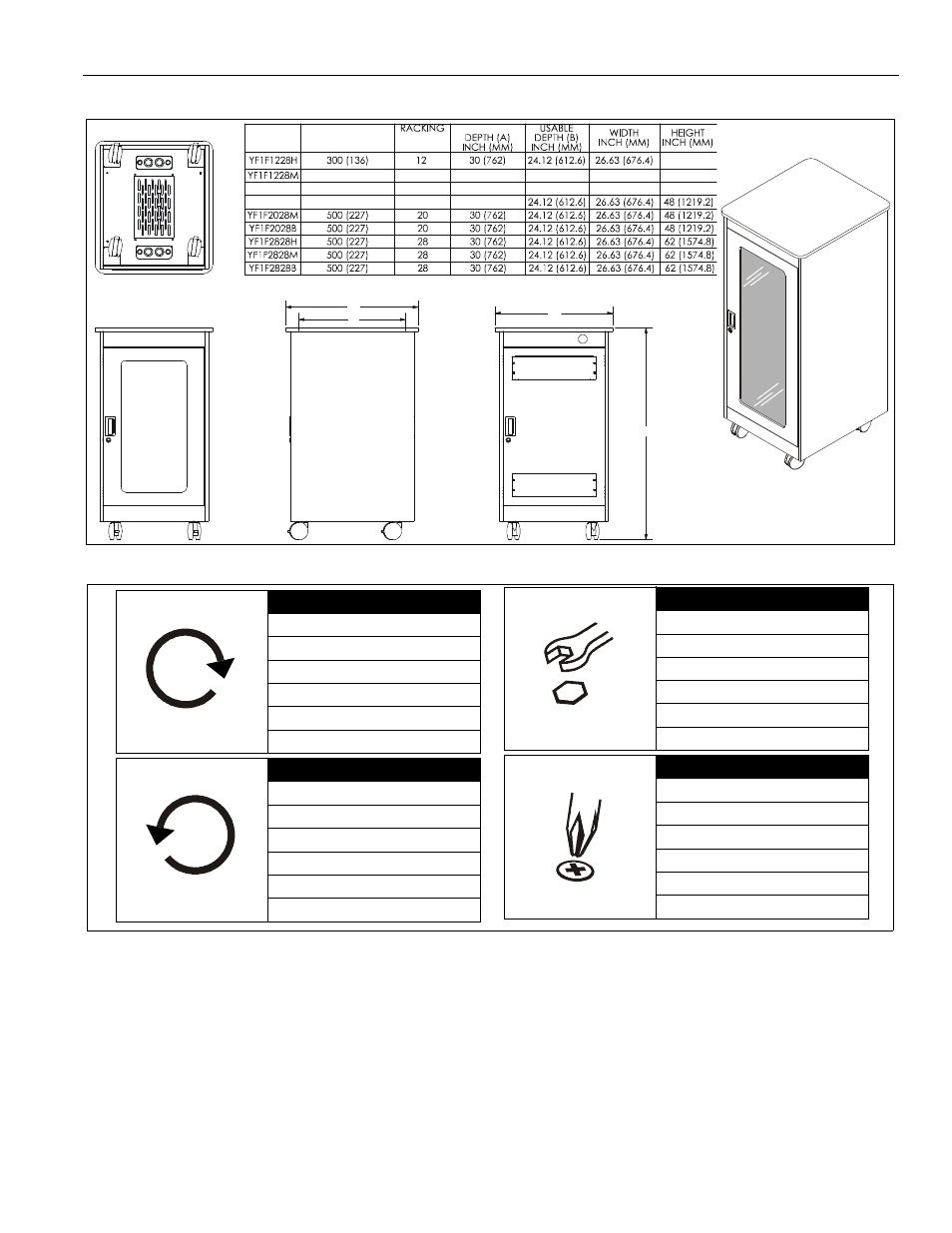 Dimensions legend | CHIEF YF1F12-20-28 User Manual | Page 3 / 8