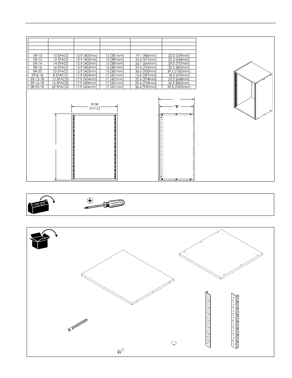 Dimensions tools required for installation parts, Installation instructions er rack series 3 | CHIEF ER Series User Manual | Page 3 / 8