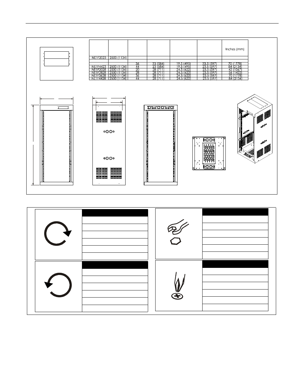 Dimensions legend | CHIEF NE1F20-28-36-44 User Manual | Page 3 / 8