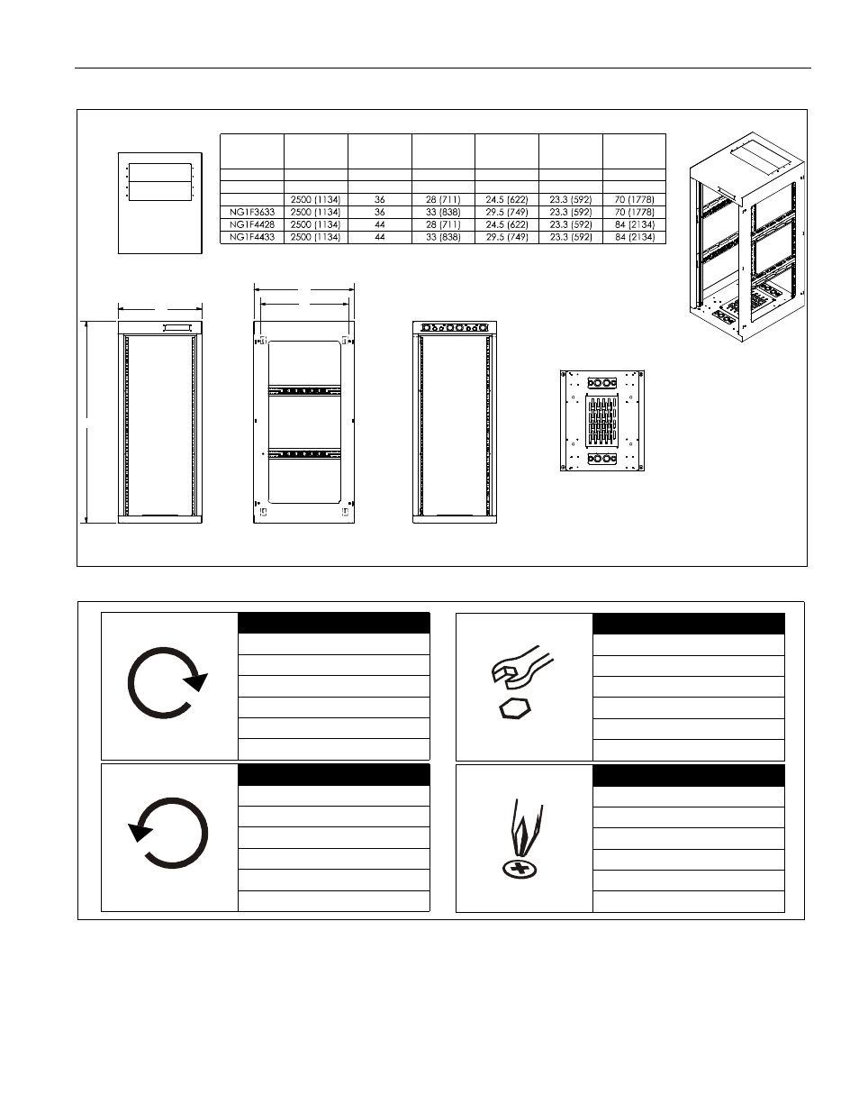 Dimensions legend | CHIEF NG1F28-36-44 User Manual | Page 3 / 8