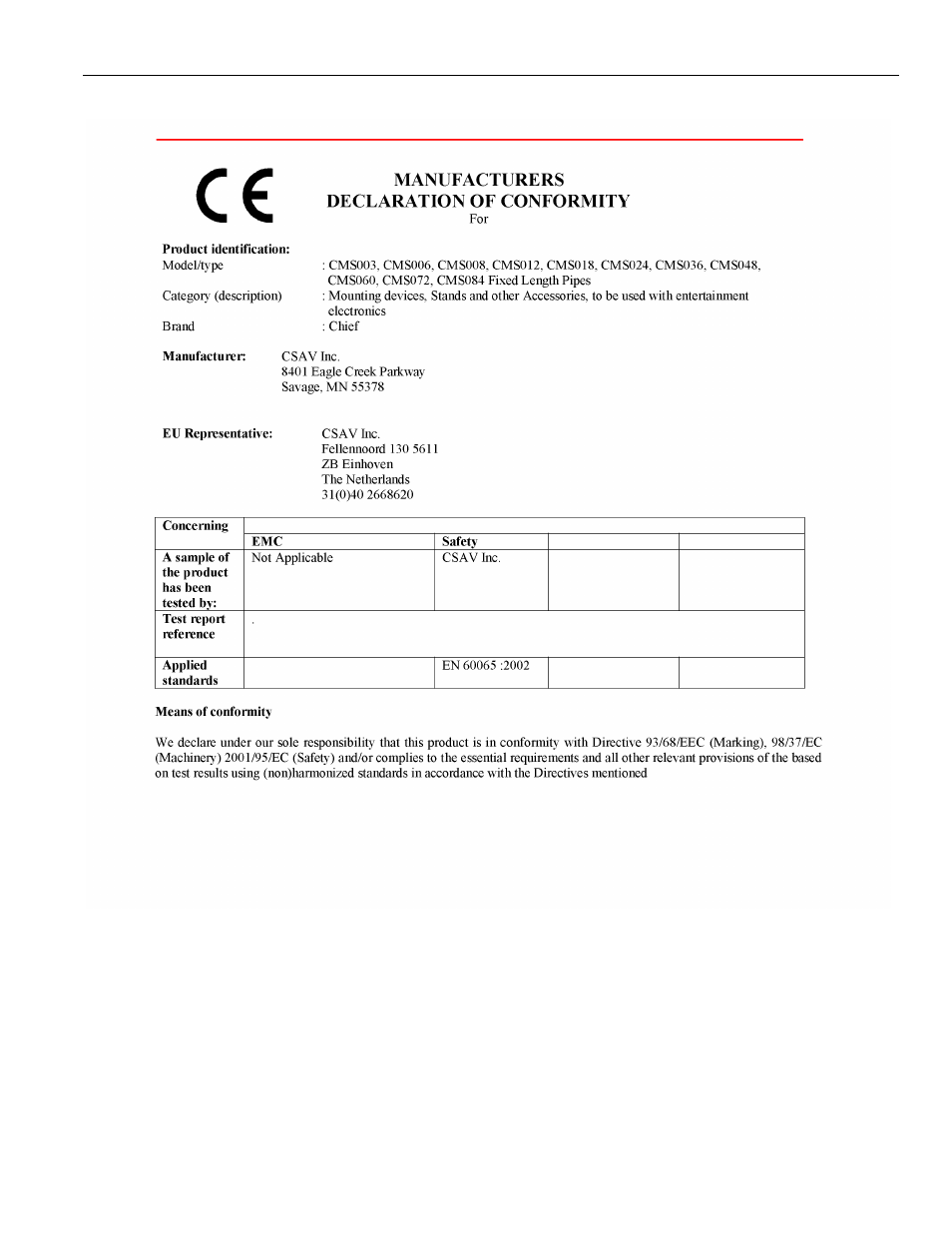 CHIEF CMS Series Columns User Manual | Page 7 / 8