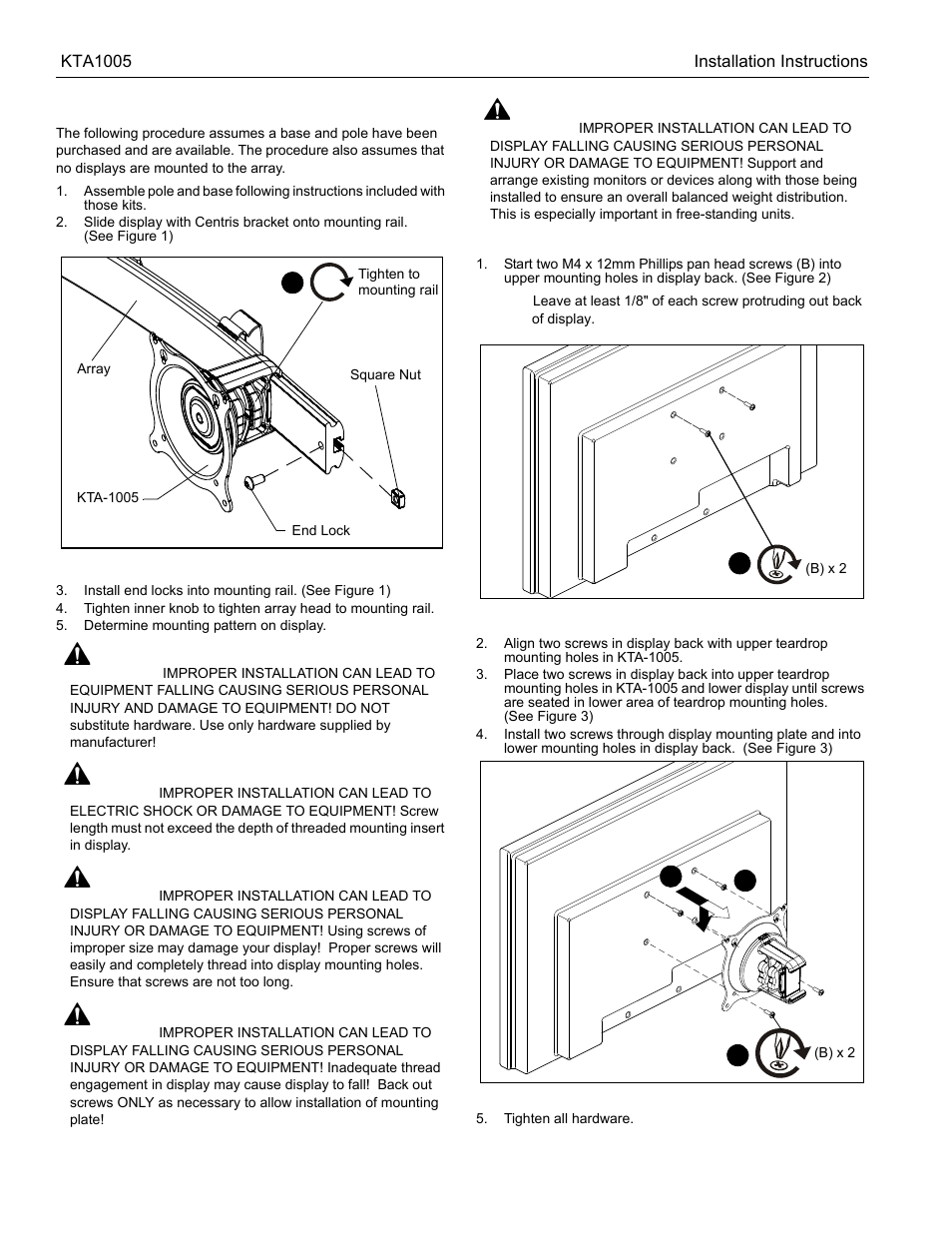 Assembly and installation | CHIEF KTA1005 Series User Manual | Page 4 / 8