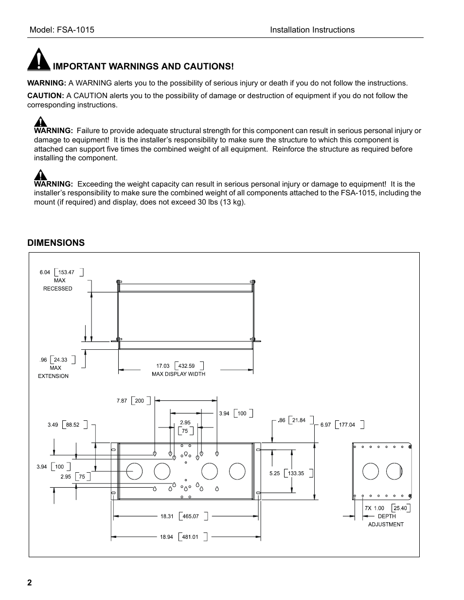 CHIEF FSA1015 User Manual | Page 2 / 8