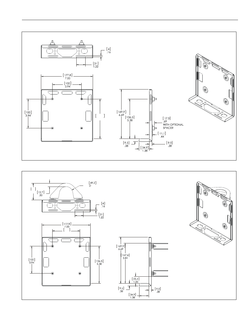 Dimensions | CHIEF PAC260 Series User Manual | Page 3 / 12