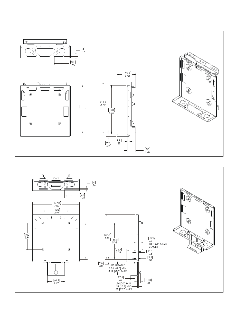 Dimensions (continued) | CHIEF PAC260 Series User Manual | Page 4 / 12