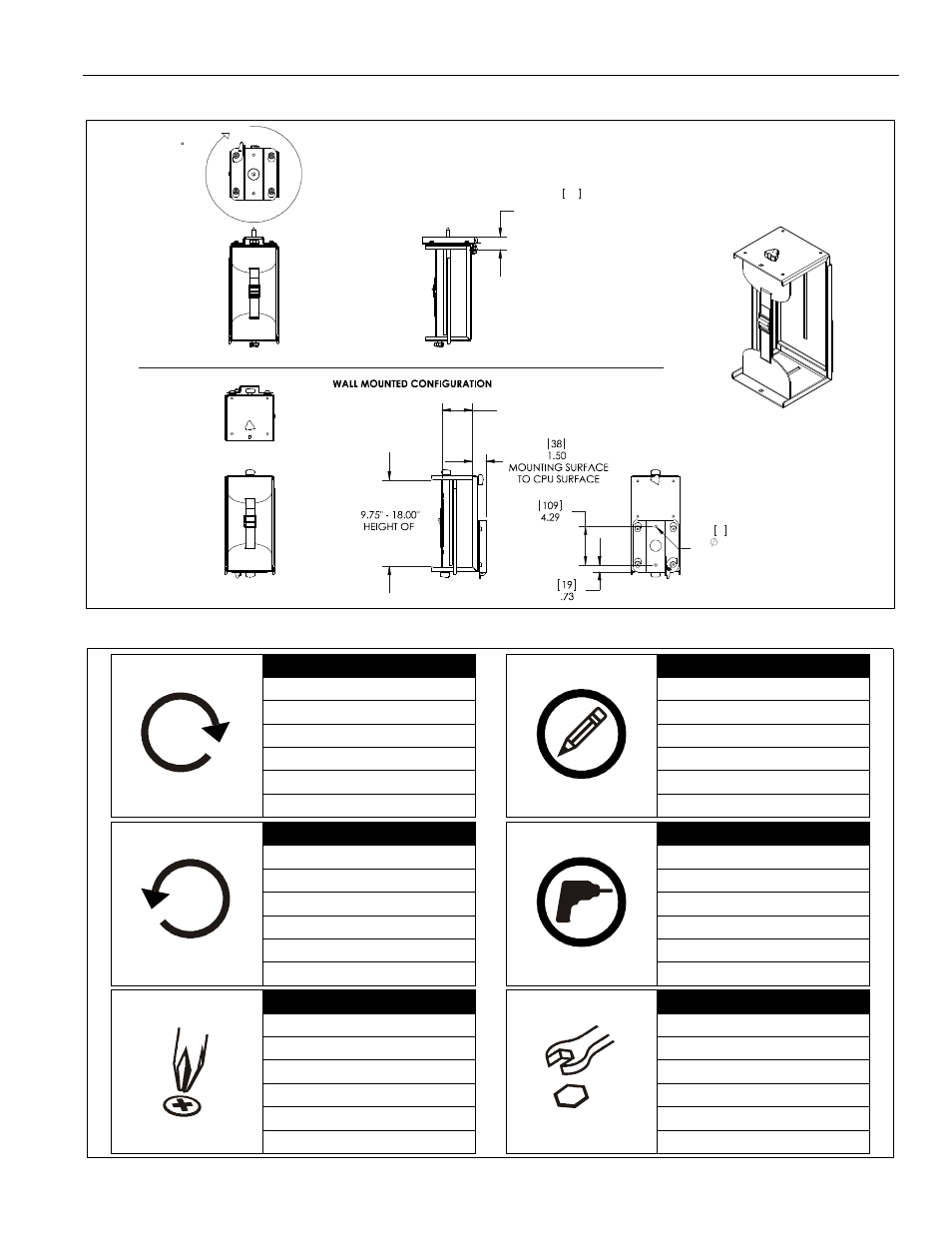 Dimensions legend | CHIEF KSA1020 User Manual | Page 3 / 12