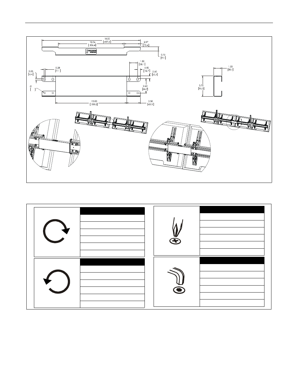 Dimensions legend | CHIEF FCAC User Manual | Page 3 / 8
