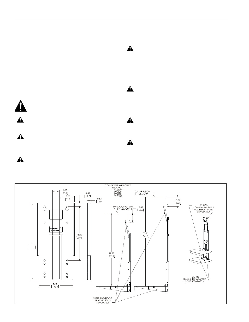 Disclaimer, Important safety instructions, Save these instructions | Dimensions | CHIEF FCA104 User Manual | Page 2 / 4