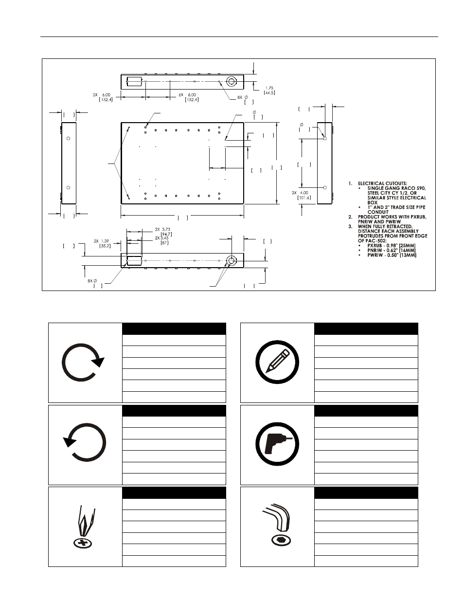 Dimensions legend, Installation instructions pac502 3 | CHIEF PAC502 User Manual | Page 3 / 8