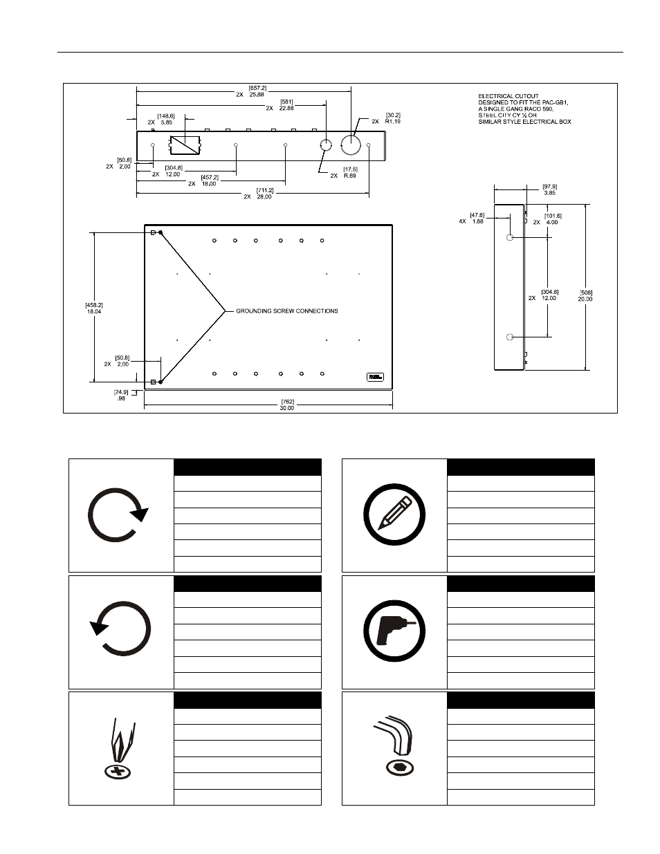 Dimensions legend | CHIEF PAC501 User Manual | Page 3 / 8