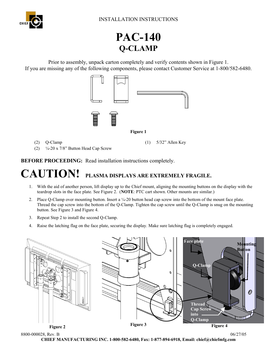 CHIEF PAC140 User Manual | 1 page