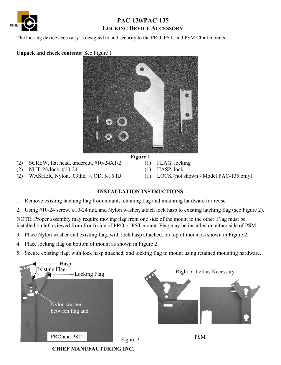 CHIEF PAC135 User Manual | 1 page