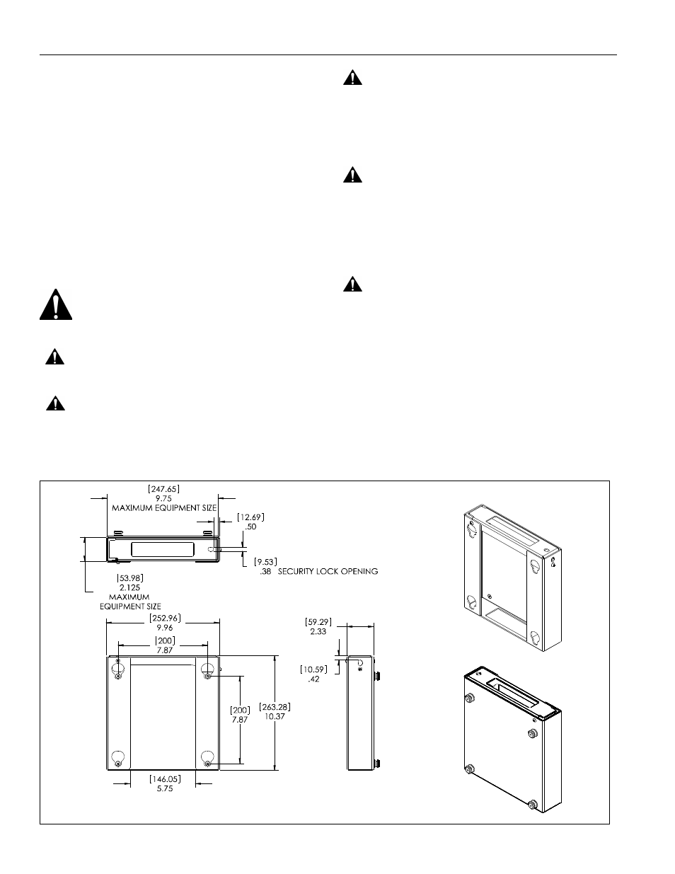 Disclaimer, Important warnings and cautions, Dimensions | CHIEF MAC252 User Manual | Page 2 / 8