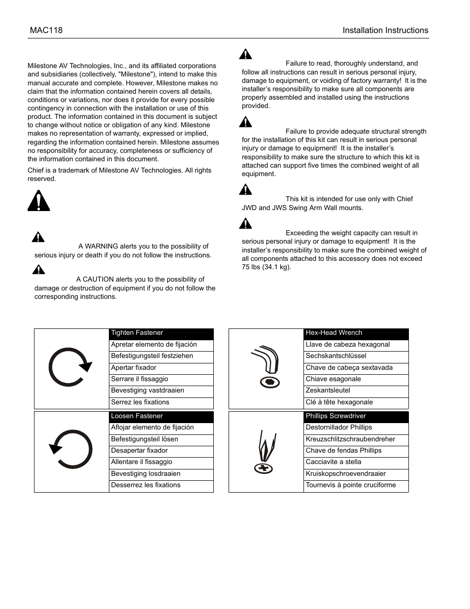 CHIEF MAC118 User Manual | Page 2 / 8