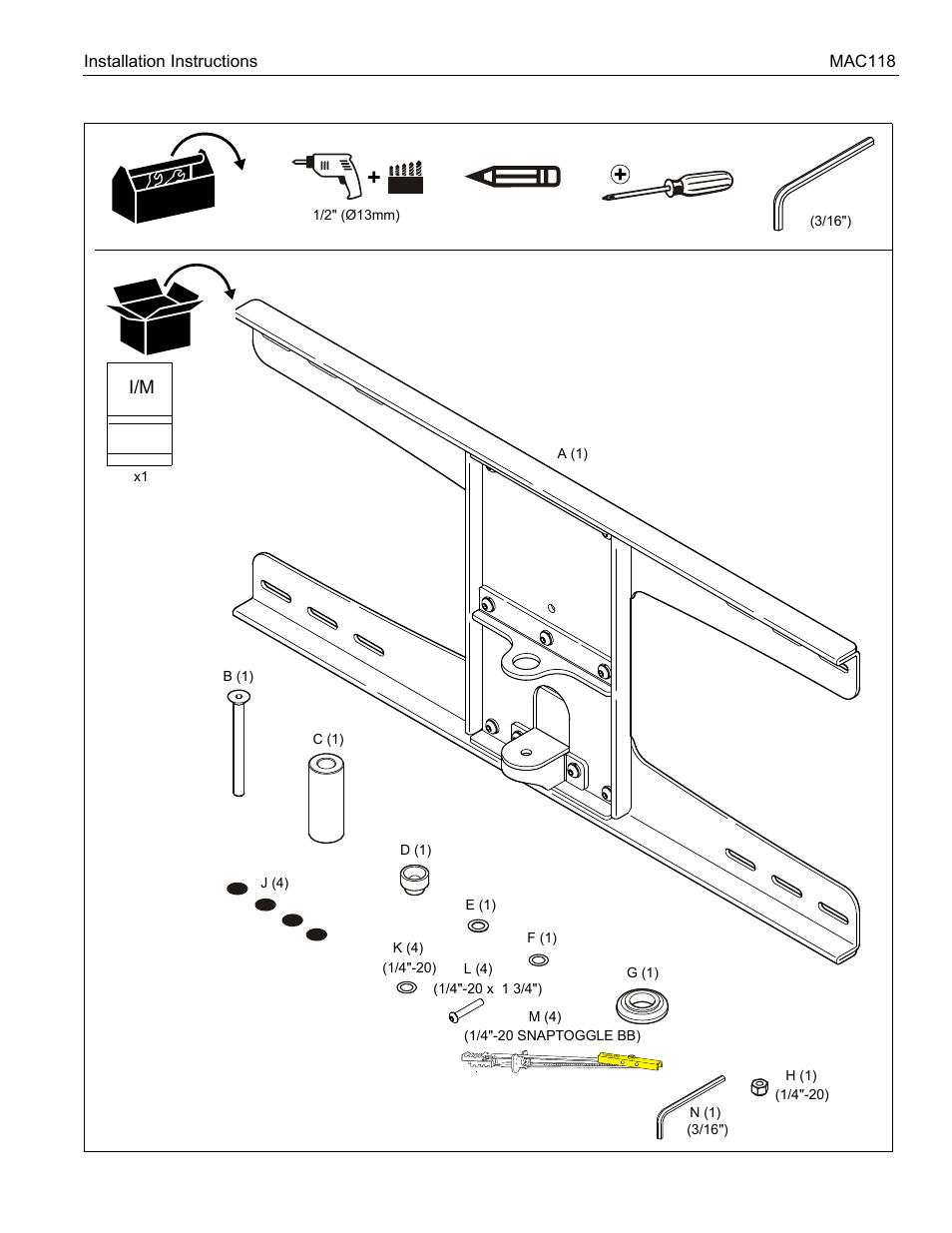 Tools required for installation and parts | CHIEF MAC118 User Manual | Page 3 / 8