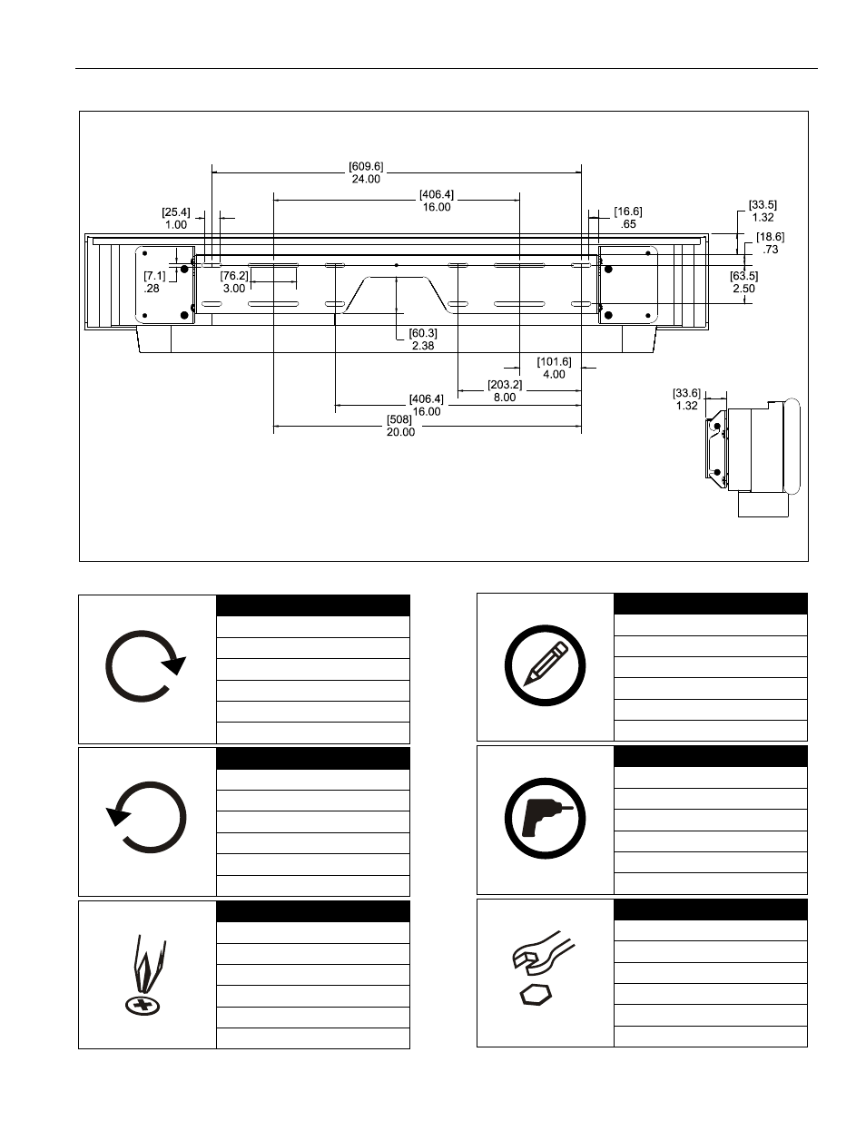 Dimensions legend | CHIEF YSM2 User Manual | Page 3 / 10