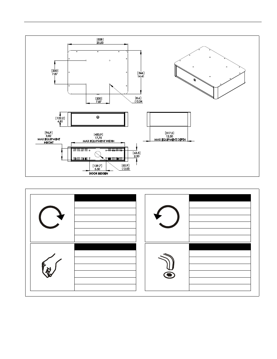 Dimensions legend | CHIEF PAC730ABC User Manual | Page 3 / 8