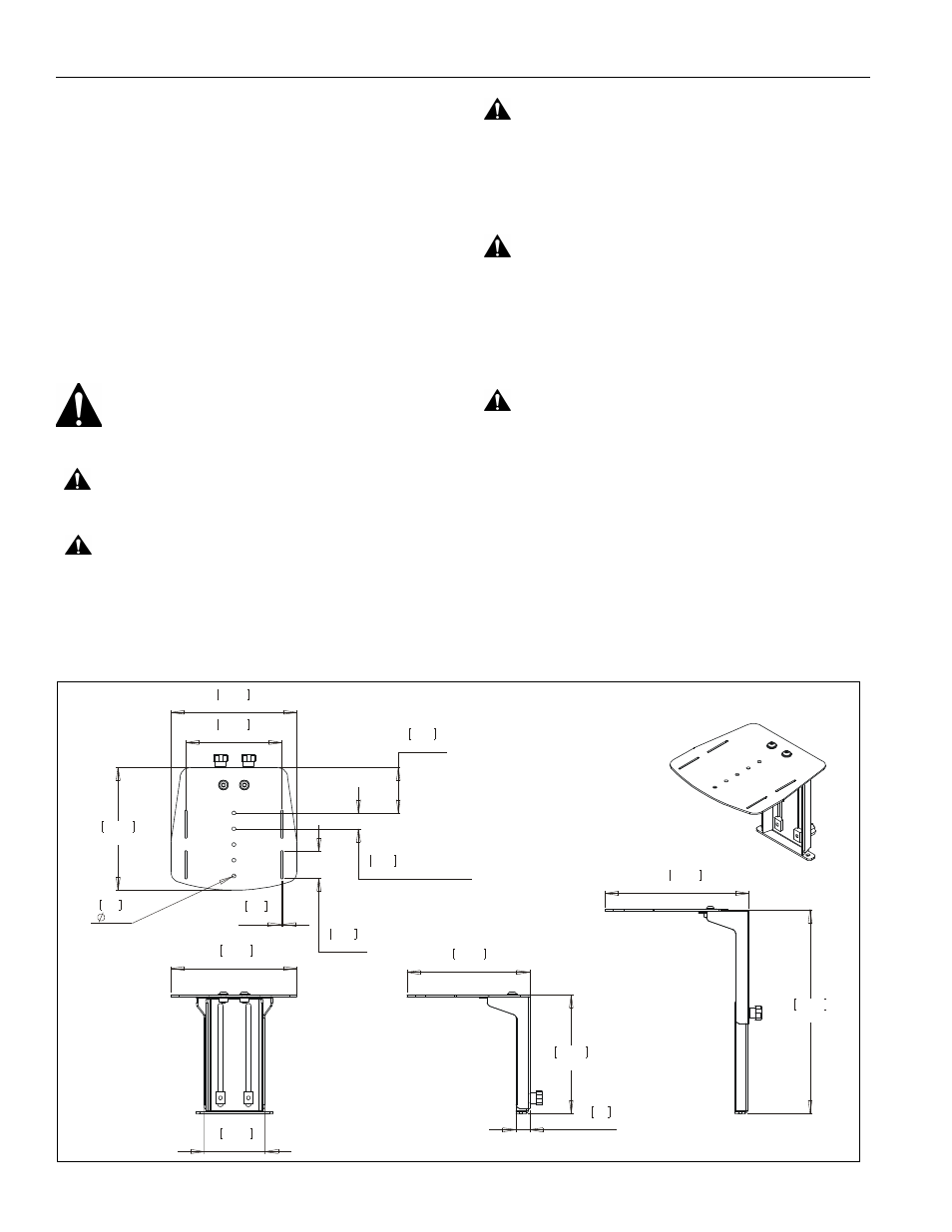 Disclaimer, Important warnings and cautions, Dimensions | Pac715 installation instructions 2 | CHIEF PAC715 User Manual | Page 2 / 8