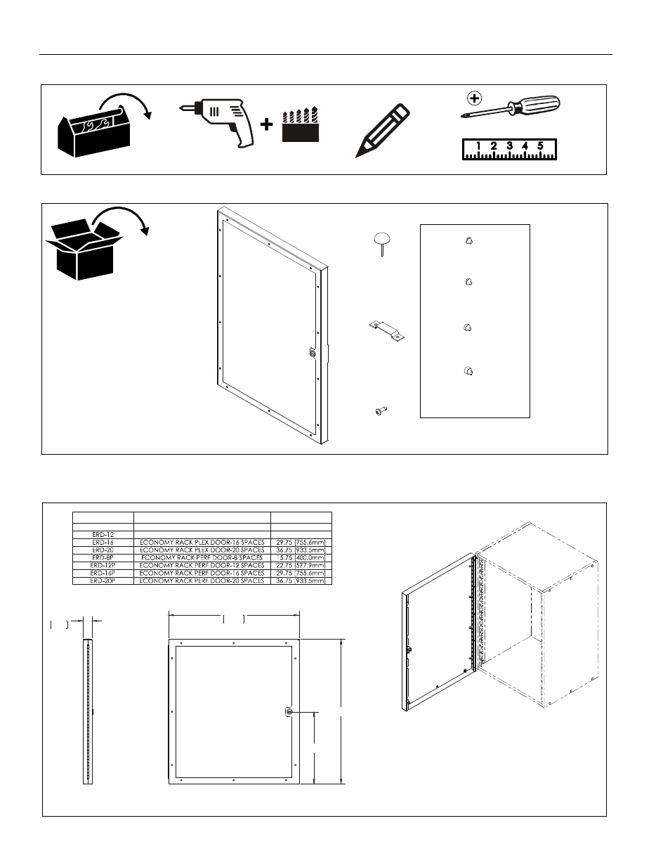 Tools required for installation parts dimensions, Erd series installation instructions 4 | CHIEF ERD8-12-16-20 User Manual | Page 4 / 8