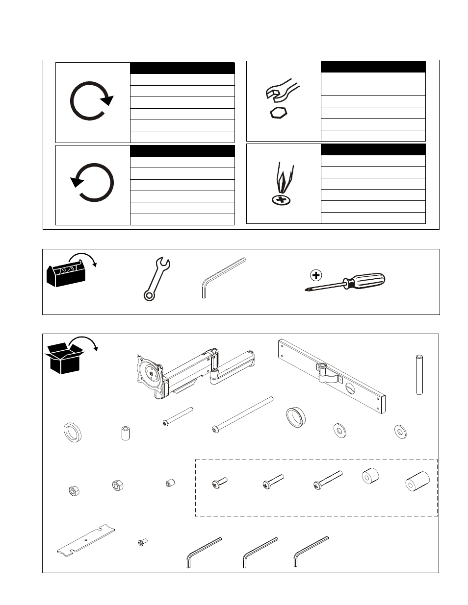 Legend tools required for installation parts | CHIEF YAMF1 User Manual | Page 3 / 8