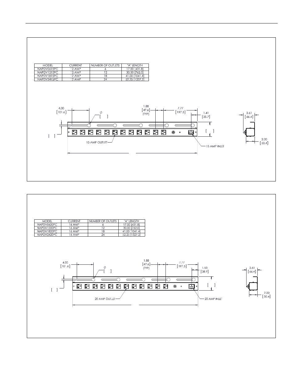 Dimensions/specifications napdvxx15pc, Napdvxx20pc, Installation instructions napdv series 3 | CHIEF NAPDV_SERIES User Manual | Page 3 / 12