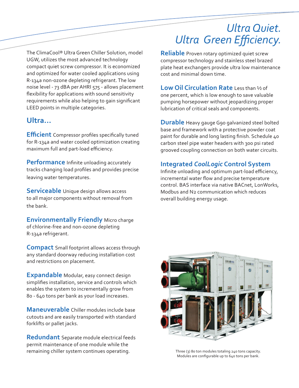 Ultra quiet. ultra green eﬃ ciency, Ultra | ClimaCool UGW Optimized Quiet Screw User Manual | Page 2 / 4