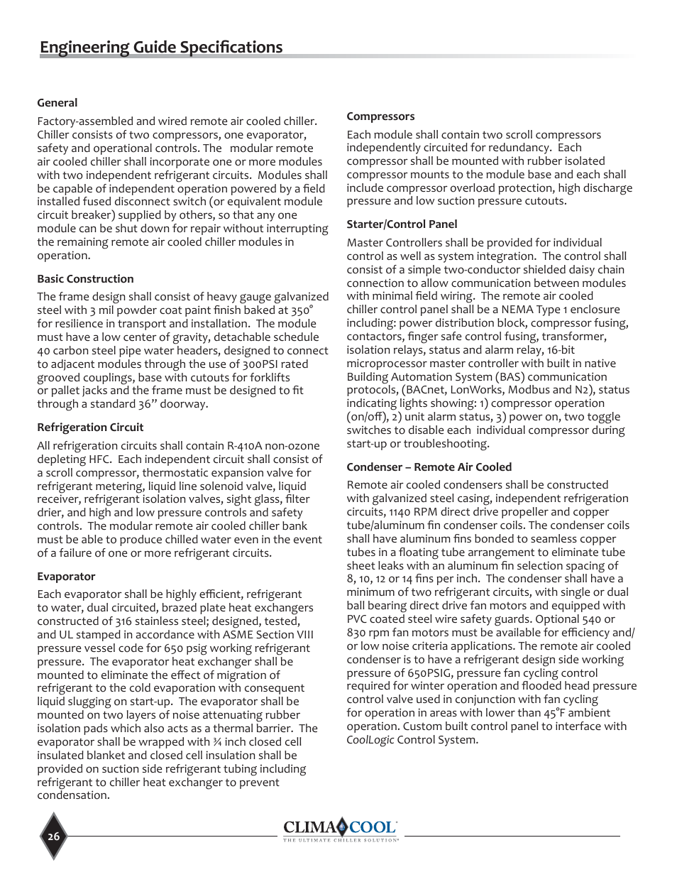 Engineering guide specifi cations | ClimaCool UCR Remote Air Cooled User Manual | Page 28 / 32