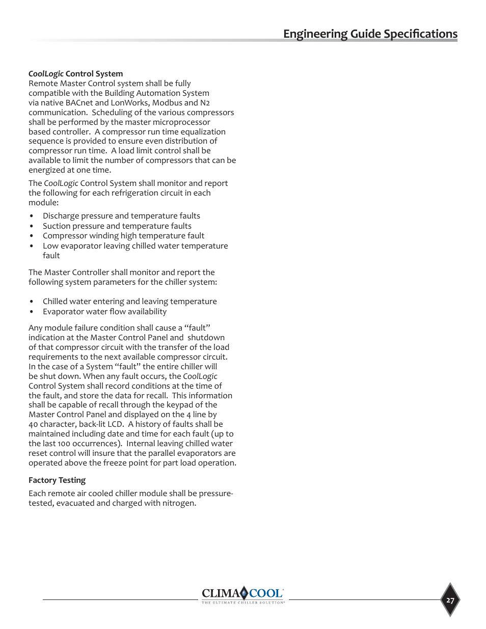 Engineering guide specifi cations | ClimaCool UCR Remote Air Cooled User Manual | Page 29 / 32