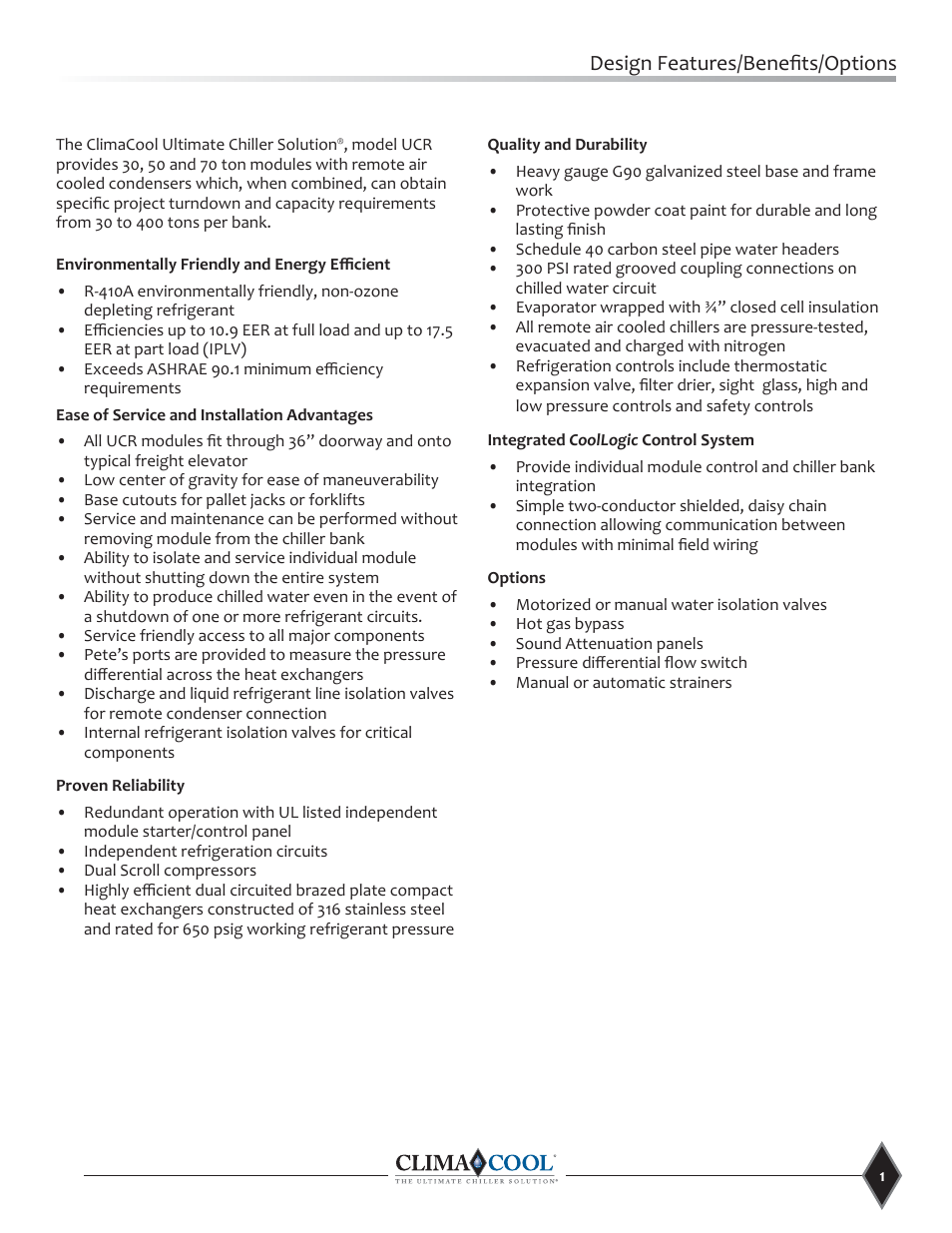 Design features/benefi ts/options | ClimaCool UCR Remote Air Cooled User Manual | Page 3 / 32