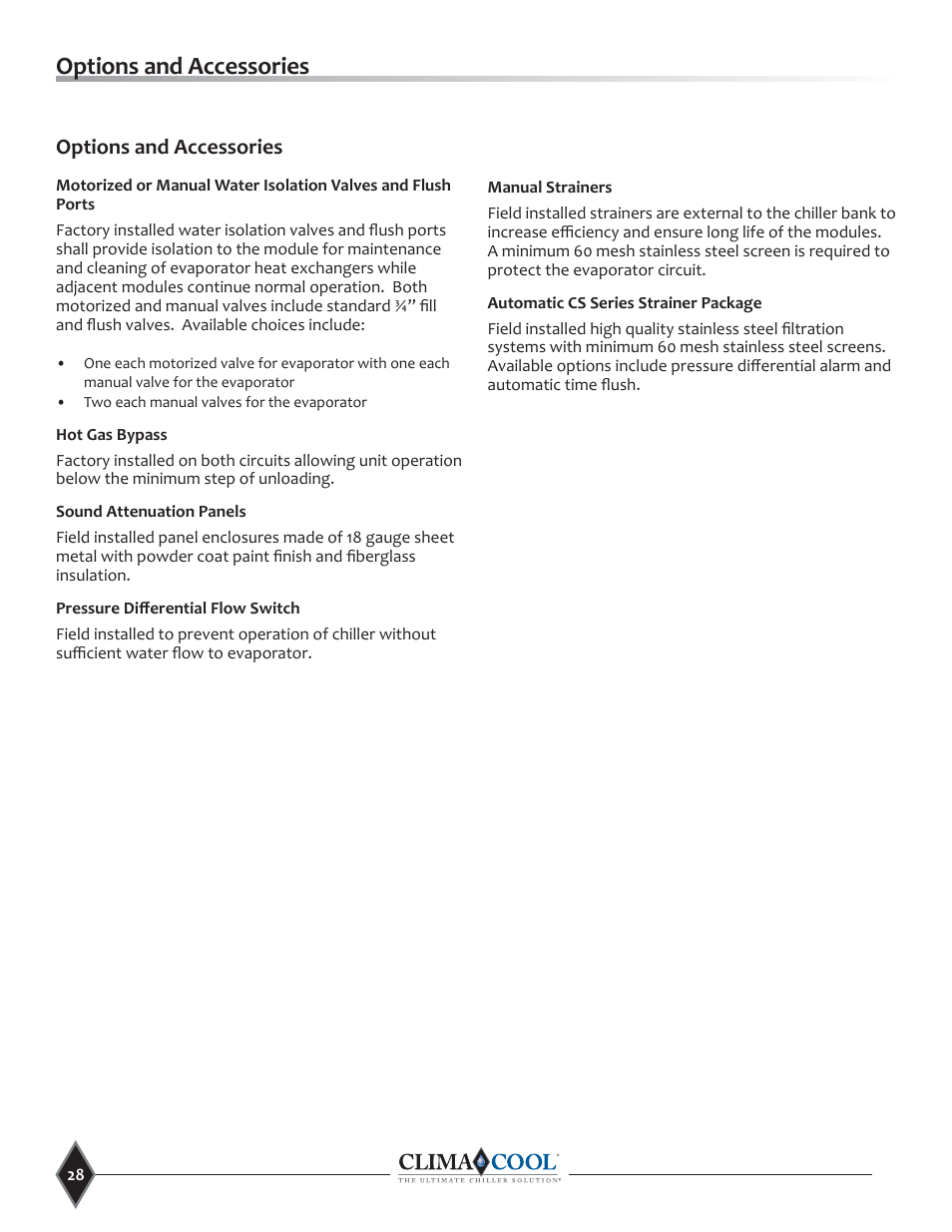 Options and accessories | ClimaCool UCR Remote Air Cooled User Manual | Page 30 / 32