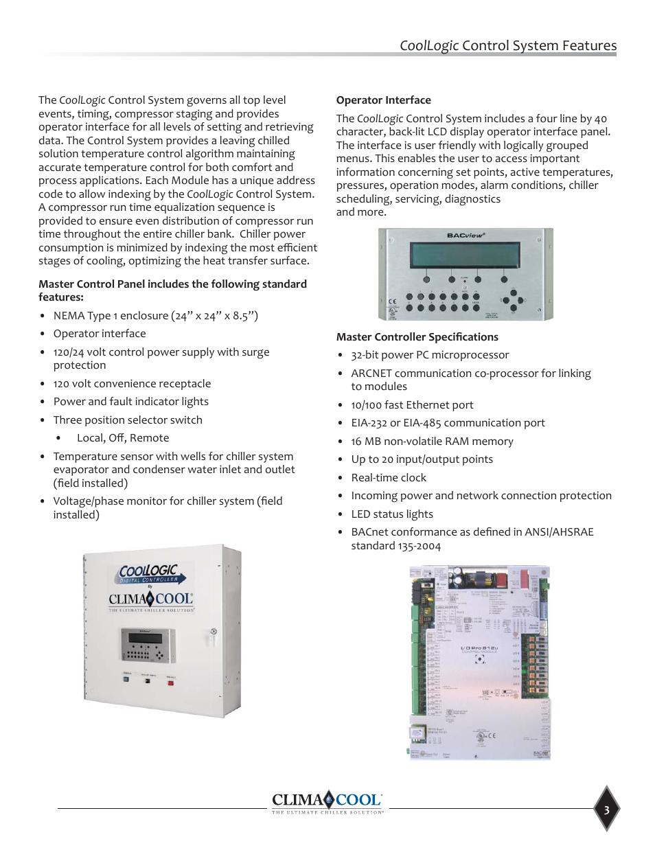 Coollogic control system features | ClimaCool UCR Remote Air Cooled User Manual | Page 5 / 32