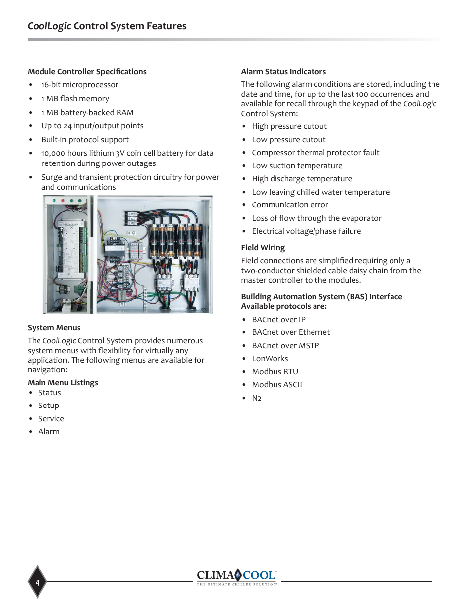 Coollogic control system features | ClimaCool UCR Remote Air Cooled User Manual | Page 6 / 32