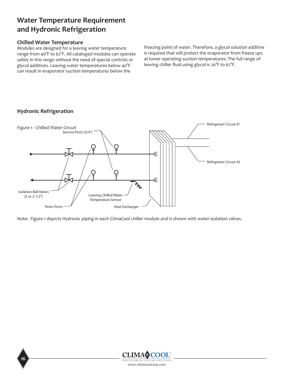 Chilled water temperature, Hydronic refrigeration | ClimaCool UCR 30, 50 and 70 tons Manual User Manual | Page 16 / 69
