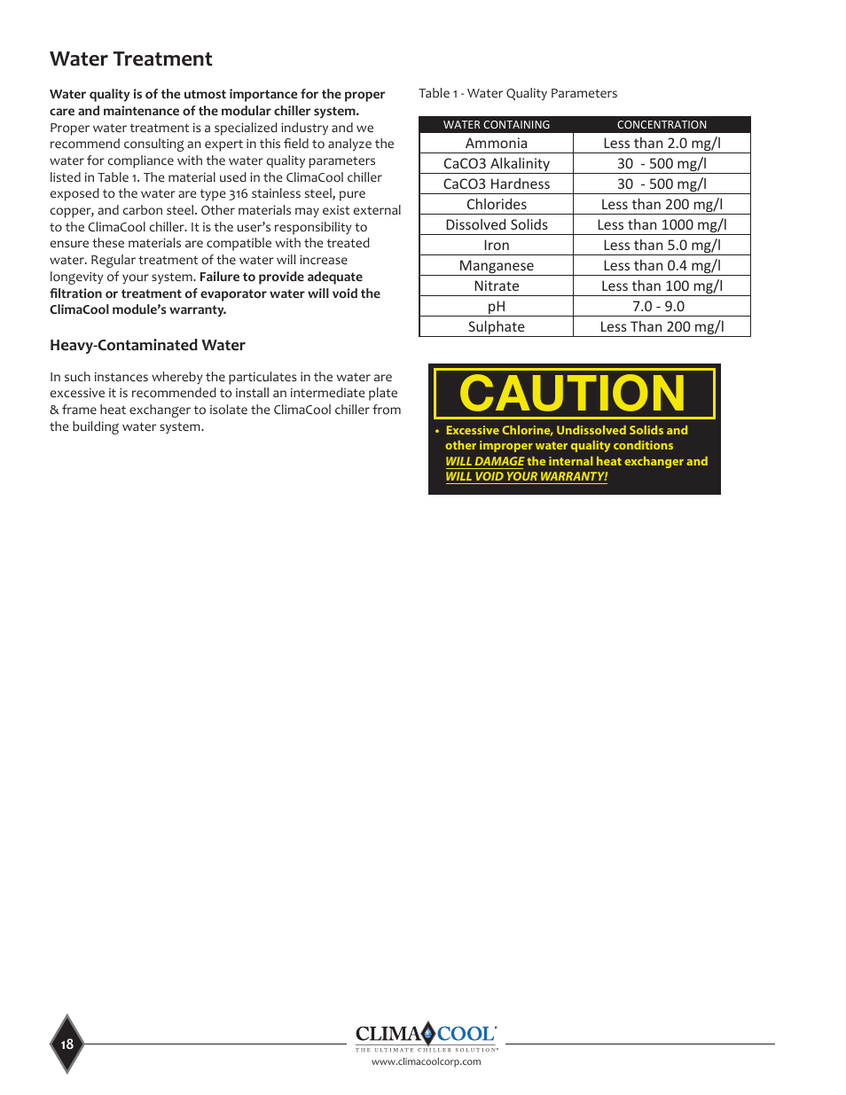 Water treatment | ClimaCool UCR 30, 50 and 70 tons Manual User Manual | Page 18 / 69