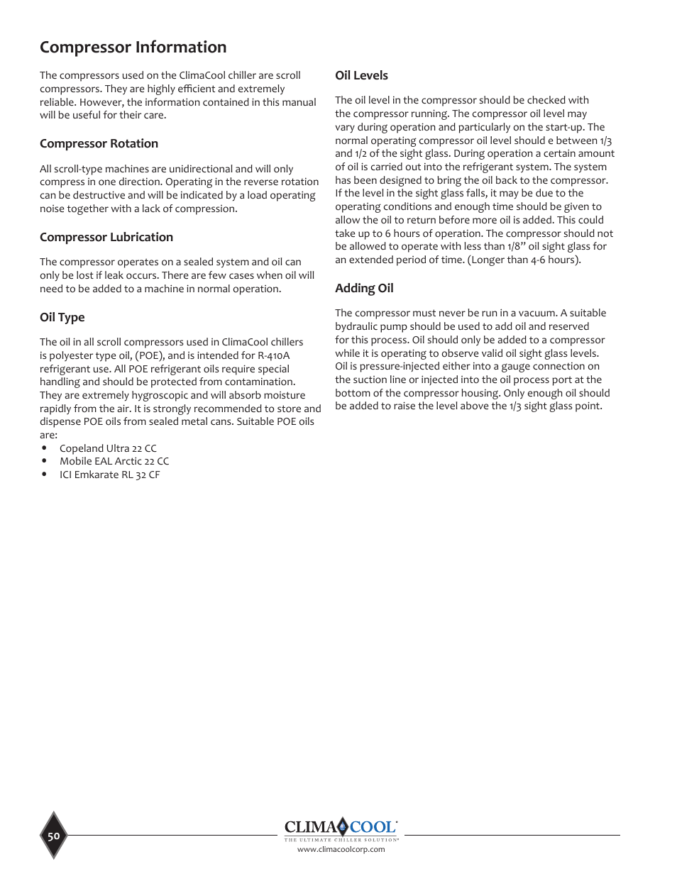 Compressor information | ClimaCool UCR 30, 50 and 70 tons Manual User Manual | Page 50 / 69