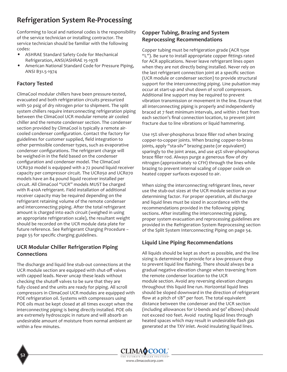 Refrigeration system re-processing | ClimaCool UCR 30, 50 and 70 tons Manual User Manual | Page 52 / 69