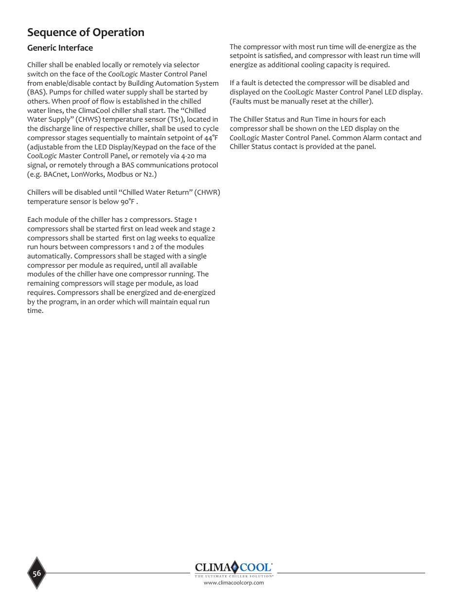 Sequence of operation | ClimaCool UCR 30, 50 and 70 tons Manual User Manual | Page 56 / 69