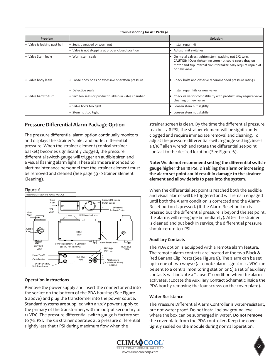 Pressure diﬀ erential alarm package option | ClimaCool UCR 30, 50 and 70 tons Manual User Manual | Page 61 / 69