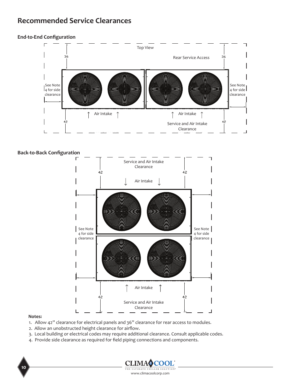 Recommended service clearances | ClimaCool UCA Manual User Manual | Page 10 / 46