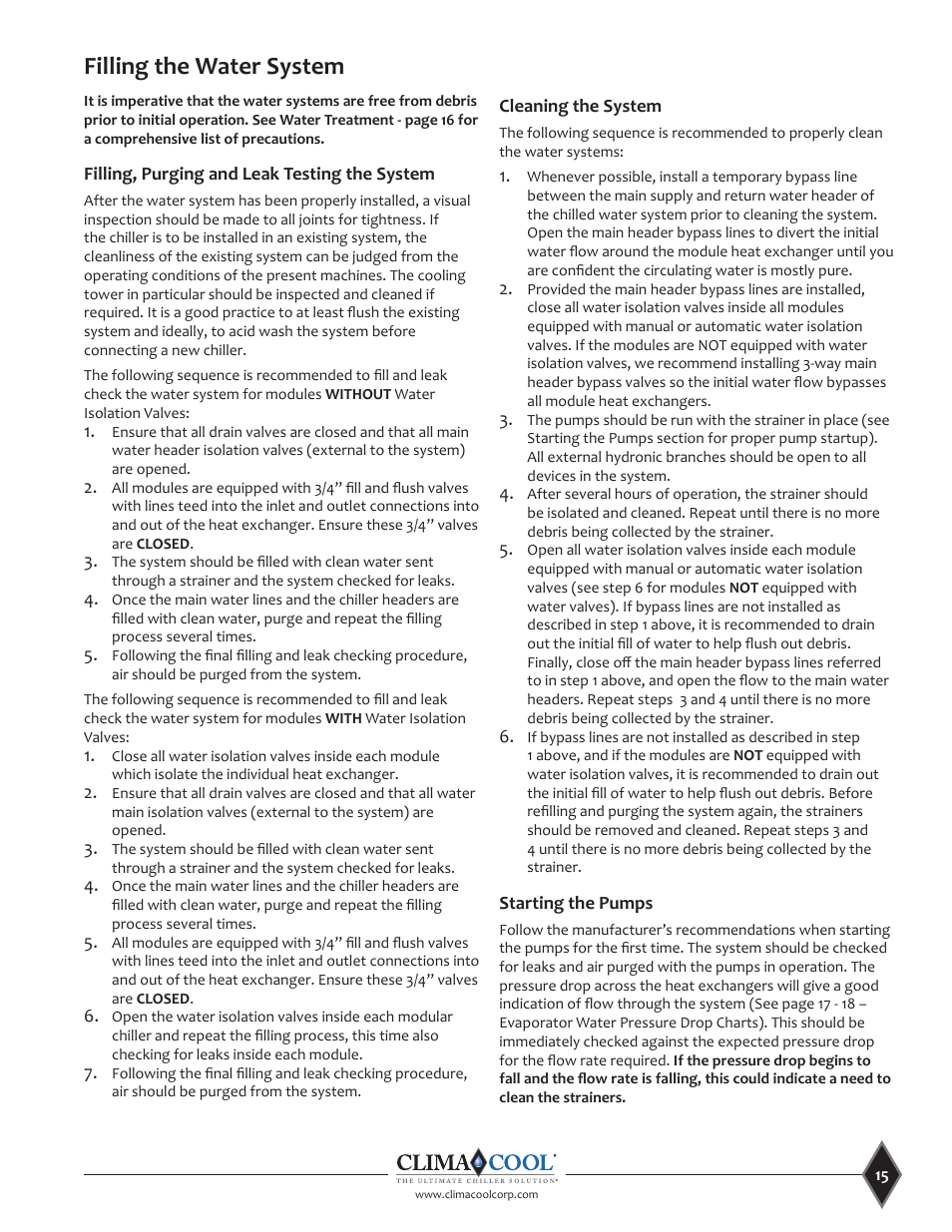 Filling the water system | ClimaCool UCA Manual User Manual | Page 15 / 46