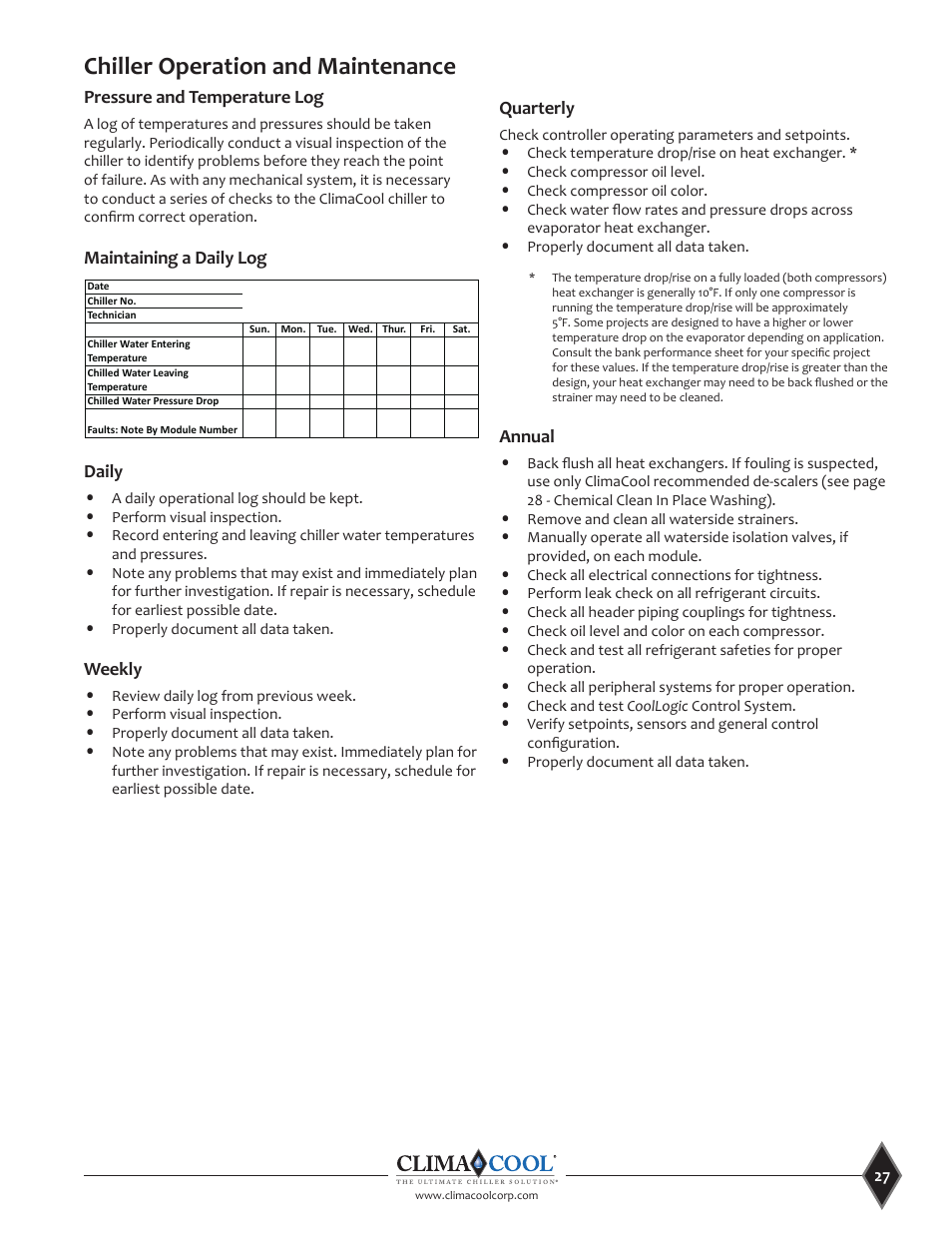 Chiller operation and maintenance | ClimaCool UCA Manual User Manual | Page 27 / 46