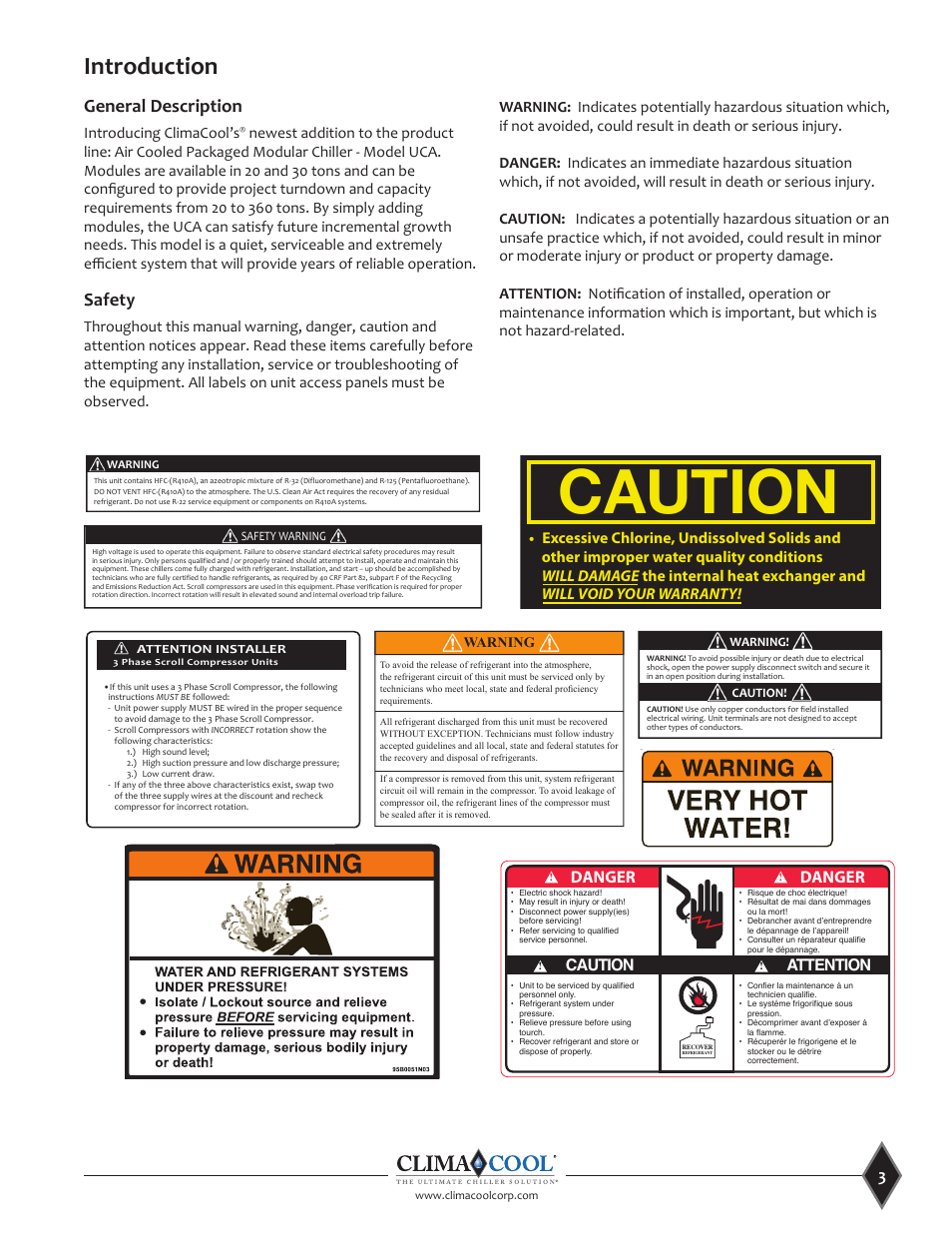 Introduction, General description, Safety | Danger, Introducing climacool’s | ClimaCool UCA Manual User Manual | Page 3 / 46