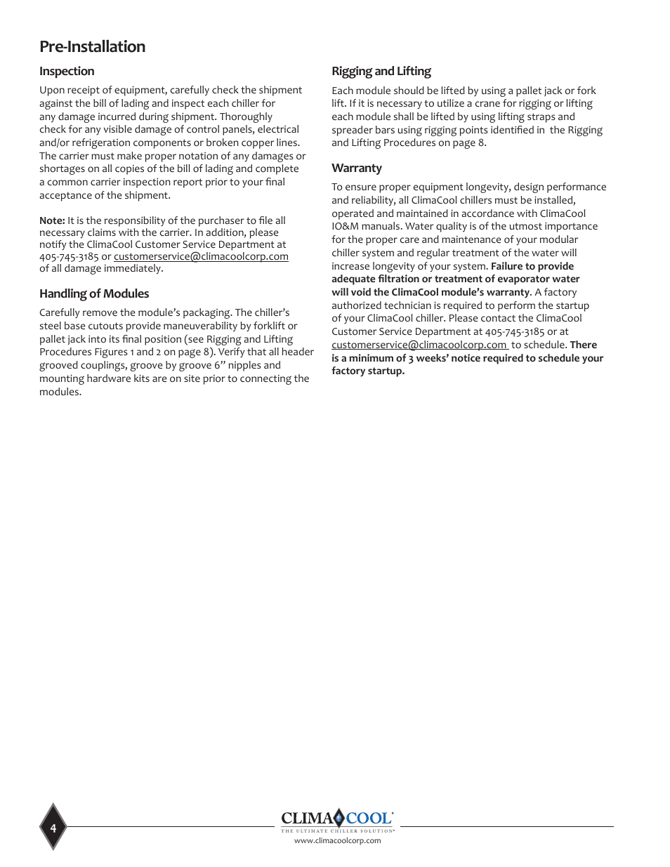 Pre-installation | ClimaCool UCA Manual User Manual | Page 4 / 46