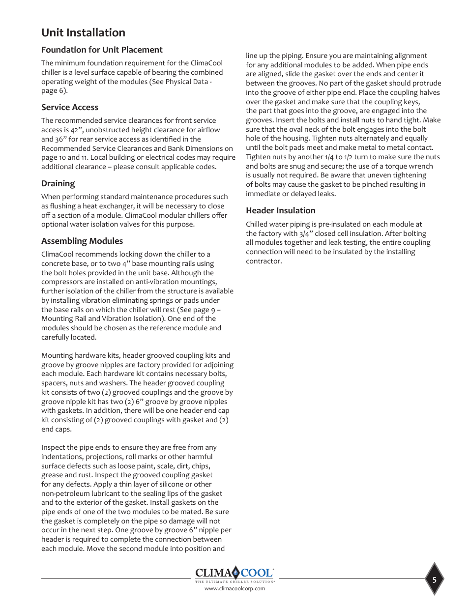 Unit installation | ClimaCool UCA Manual User Manual | Page 5 / 46