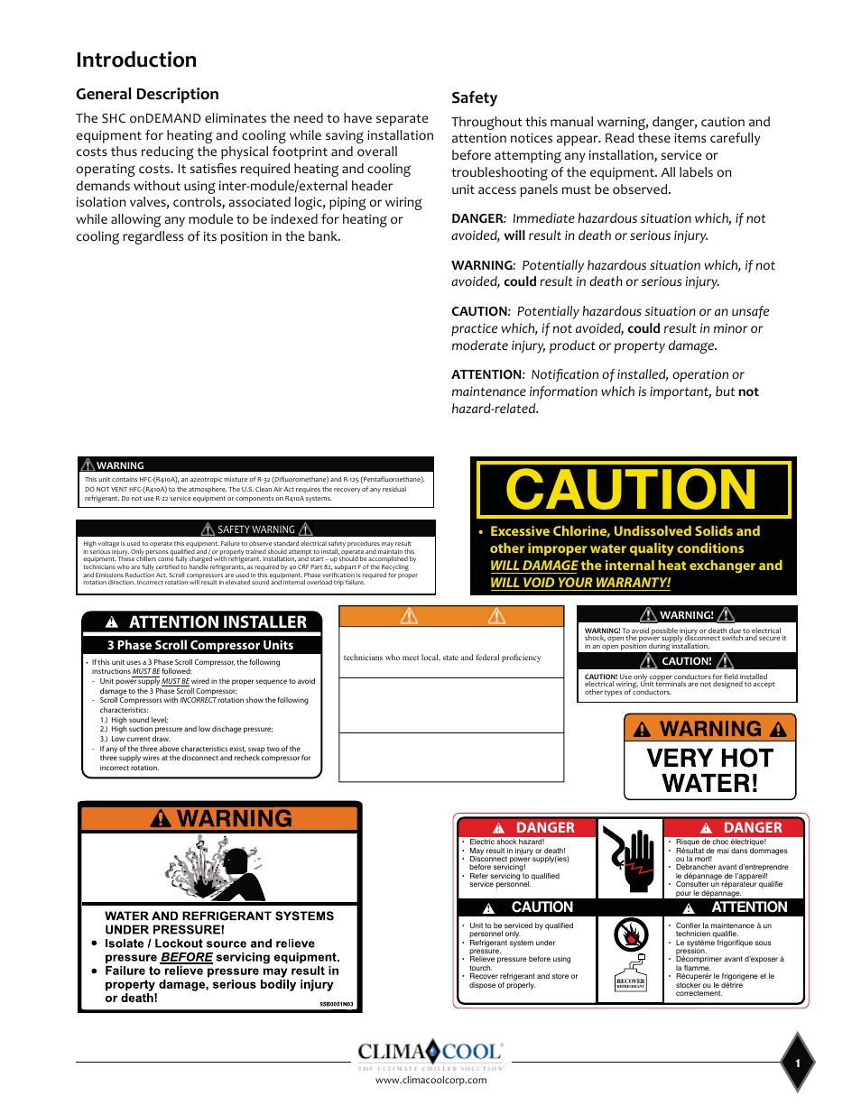 Introduction, Attention installer, General description | Safety, Danger | ClimaCool SHC onDEMAND 30, 50, 70, 85 Manual User Manual | Page 3 / 64